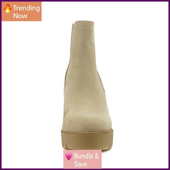 Lug Sole Chelsea Ankle Boots with 3.5" Heel, Stretch Elastic Panels - Picture 4 of 5